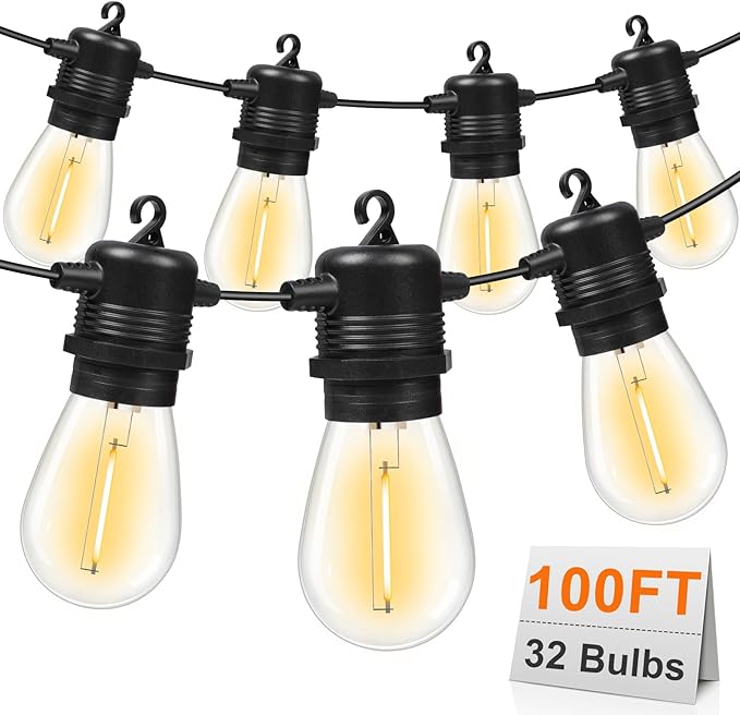 100FT LED Outdoor String Lights, Commercial Grade Patio Lights with 30+2 Shatterproof S14 Edison Vintage Bulb for | Lumora