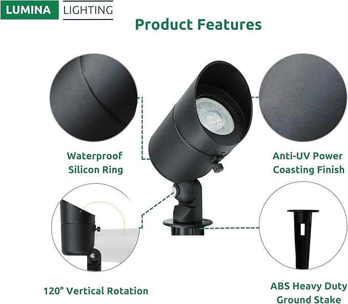 Lumina Lighting® 5W Landscape Lighting 12V Landscape Lights Low Voltage Landscape Spotlights Warm White Waterproof | Lumora