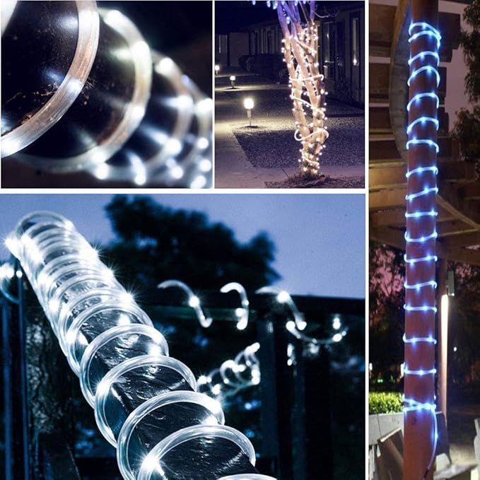 Solar String Lights, 23FT Solar Rope Lights, 8 Modes 50 LED Outdoor Lighting Rope, Waterproof Copper Wire Rope String Light for Outdoor Indoor Home Garden Patio Parties(White)