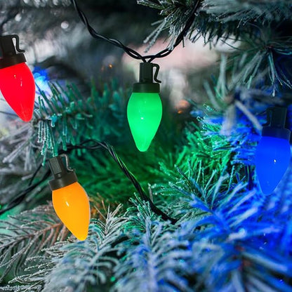 Christmas Lights Outdoor 25.5Ft, C7 LED Christmas Light with 50 Shatterproof Multicolor Bulb Lights, Plug in Vintage Xmas Light for Tree Patio Camping Garden Wedding Xmas Decor
