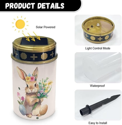 Easter Rabbit Solar Memorial Lights for Graves Solar Powered Outdoor Cemetery Solar Lights for Grave 2 Pack Cemetery Decorations for Grave for Remembrance Gifts