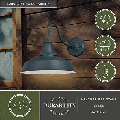 VAXCEL Dorado 11.5 in. H 1-Light Hunter Green and White Dusk to Dawn Sensor Farmhouse Outdoor Wall Sconce, Gooseneck Steel Shade, Dark Sky Compliant for Exterior Porch Patio Front Door or Garage
