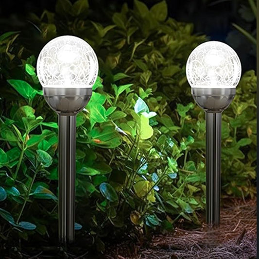 Solar Outdoor Lights, 4Pack Glass Cracked Ball LED Solar Garden Decorative Globe Light,Solar Stake Garden Lamp,Waterproof Solar Pathway Light for Patio Yard Lawn Decor (White)