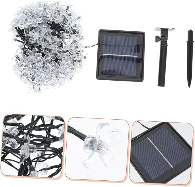 Solar Cherry Blossom String Lights LED Colorful Outdoor Decor Creative Flower Shape Solar String Lamp with Modes Energy-Saving Patio Lighting for Garden Fence Wedding Party