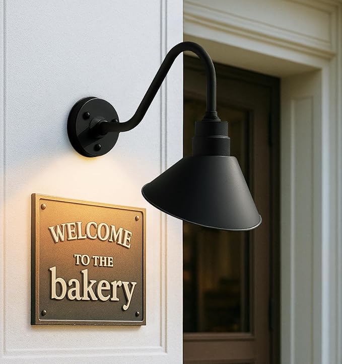 10-Inch Classic Outdoor Gooseneck Barn Light with Extended Arm Design – Ideal for Outdoor Store Sign Lighting | Lumora