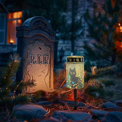 Black Cat Solar Garden Light Waterproof and Energy Saving Solar Memorial Lights for Graves Remembering Loved Pets Cemetery Decorations for Grave for Cemetery Graveyard Memorial