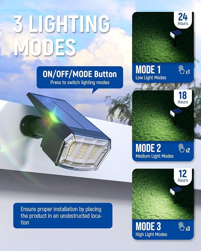 Solar Spot Lights Outdoor Waterproof 6 Pack IP65, 63 LED 3 Lighting Modes Spotlights for Yard Garden House Garage | Lumora