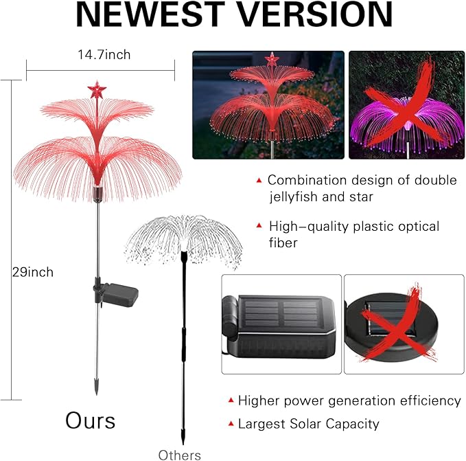 Solar Garden Lights 3 Pack 7 Color Changing Solar Outdoor Light Waterproof Double Jellyfish Star Solar Flowers Lamp Yard Decor Yard Experience! Solar Outdoor Lights Your Patio, Pathways Holiday Decor