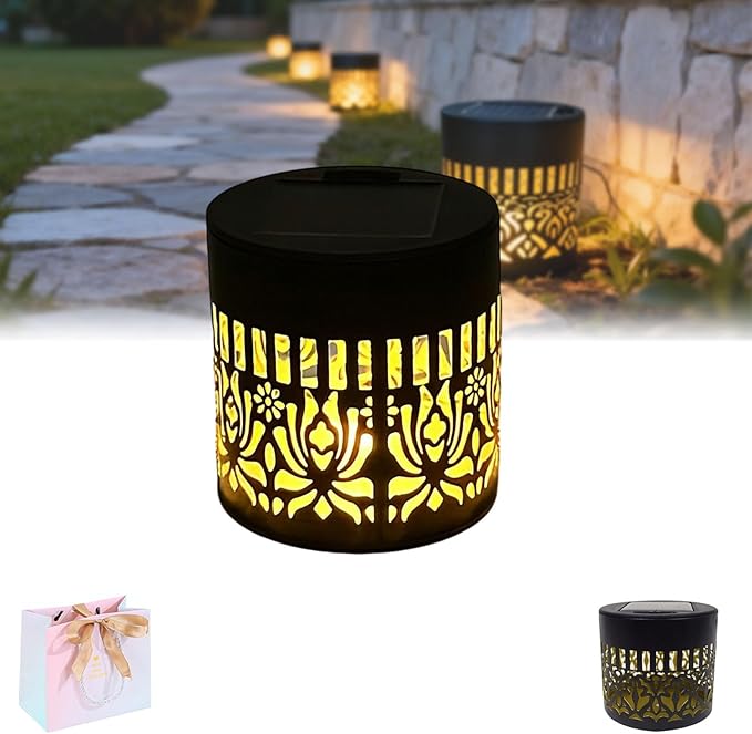 Decorative Solar Mandala Lights, Solar Mandala Lights Outdoor, Metal Solar Powered Outdoor Deck Step Wall Lights, Mandala Theme Waterproof Fence Light for Garden Post Patio Backyard (1pcs-C)