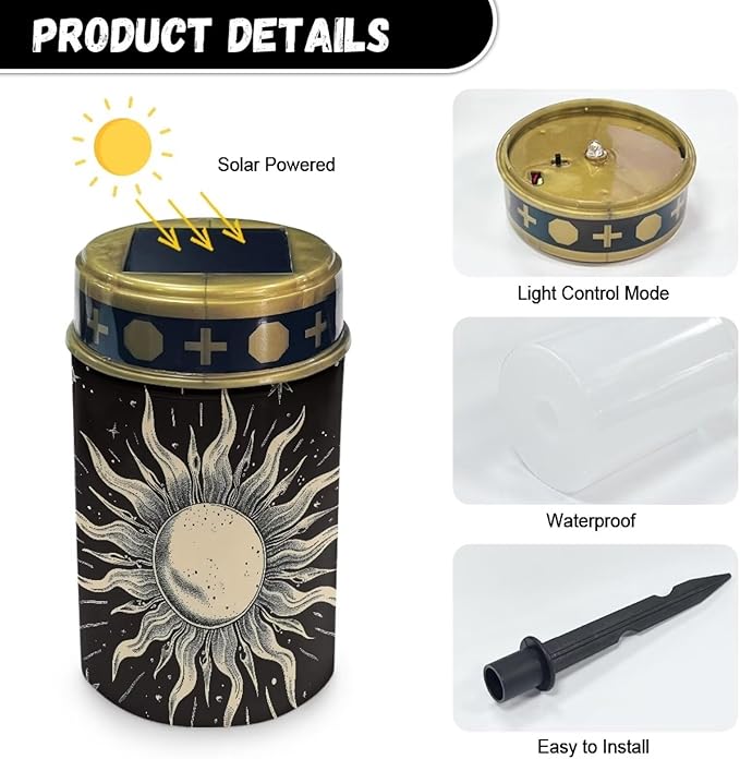 Gothic Sun Outdoor Garden Lights Removable Installation Convenient Cemetery Solar Lights Popular Outdoor Landscape Lights for Patio Lawn Garden Cemetery Decoration
