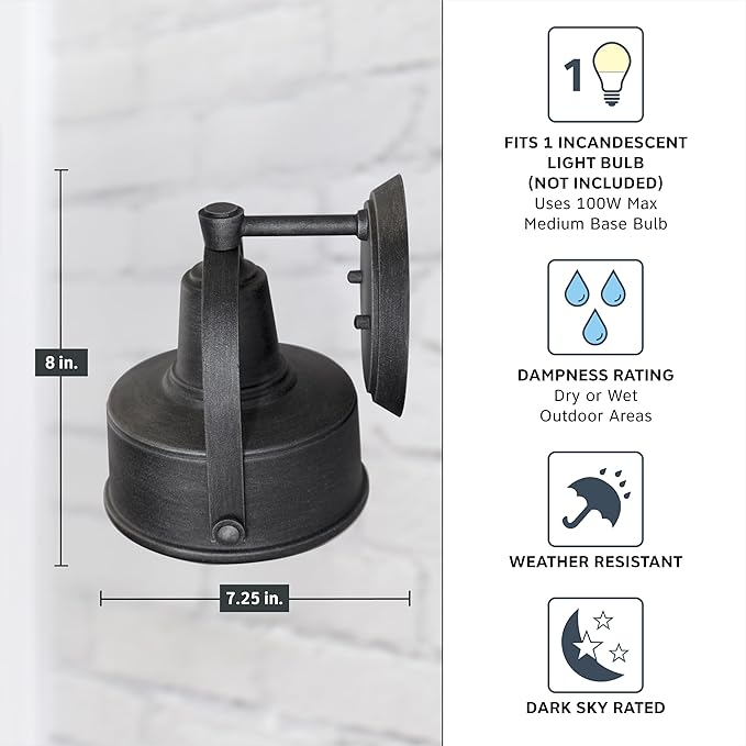 Designers Fountain Portland Outdoor Light Fixture, 8 Inch Exterior Wall Lantern Sconce for Front Door, Patio and | Lumora