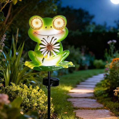 esgarden LEDs Dynamic Eyes Solar Stake Lights for Garden Frog Garden Gifts Metal Warm White Stakes Lights for Lawn Ornaments, Yard Art, Pathway, Patio Decorations Gift for Mom Dad Grandma