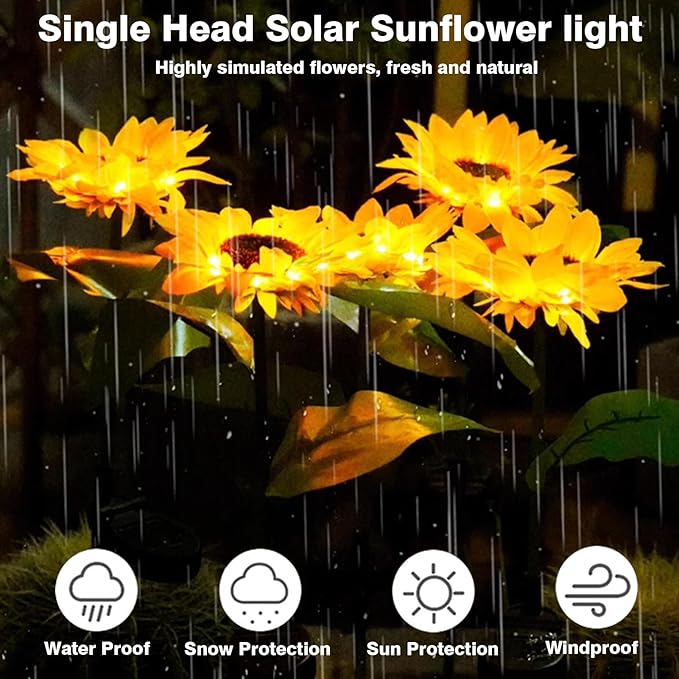 ZPSHYD Solar Sunflower Lights, IP65 Waterproof Outdoor Garden Auto ON/Off Solar Decorative Lights for Backyard | Lumora
