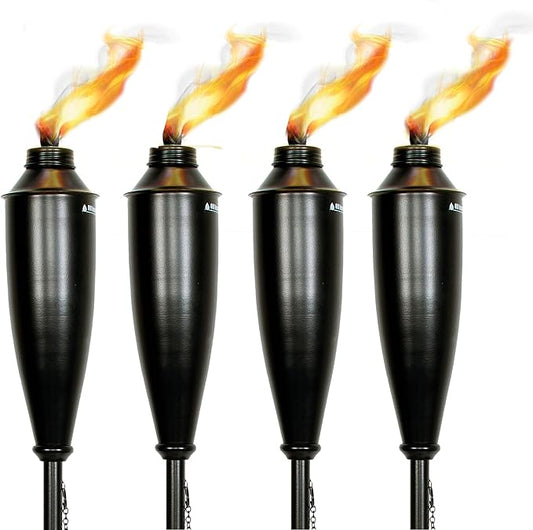 Garden Torches for Outside - Deco Home Pack of 4 Metal Garden Torches Citronella for Outdoor Ambiance - Decorative and Functional for Patio, Lawn, and Backyard-Black