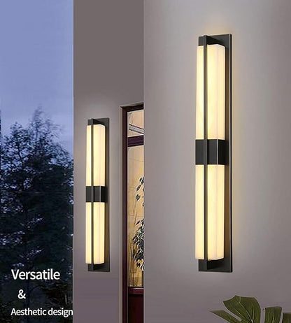 LED Outdoor Wall Lights Fixture Lamps. Modern Elegant Acrylic lampshade with Marble Texture, Aluminum Body. Exterior Black Sconce Wall Lantern IP65 Waterproof Anti Rust. (Modern LED Black 18''H, 9W)