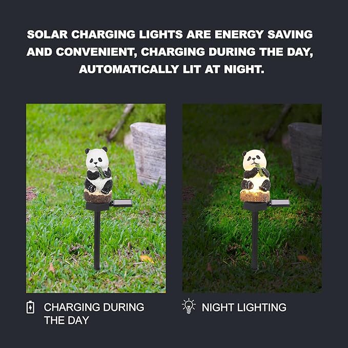 GANAZONO Solar Lawn Stake Lamp Outdoor Solar Powered Panda Garden Light Decorative Landscape Pathway Lighting for Patio Yard Lawn 16.92X2.95X2.16In