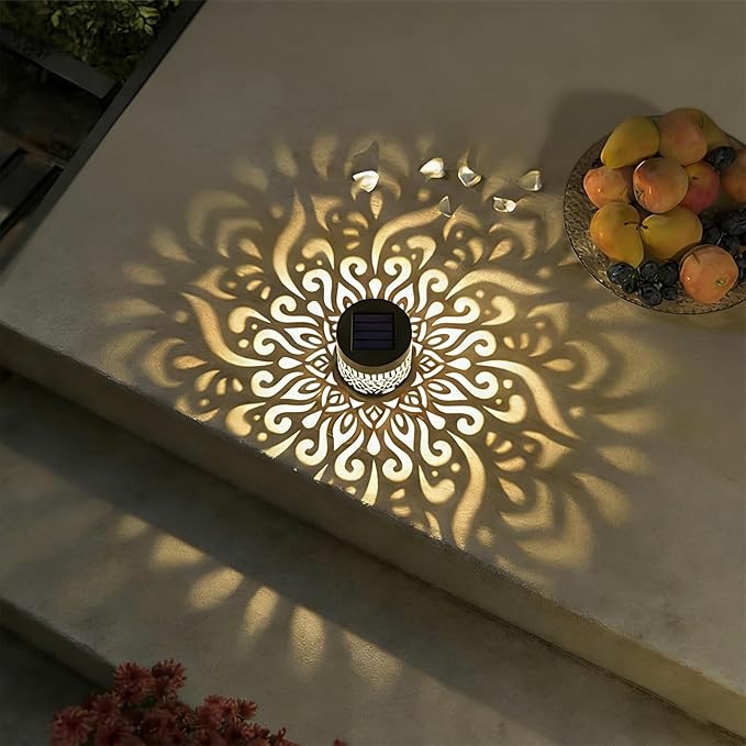 Decorative Solar Mandala Lights, Metal Solar Powered Mandala Light Outdoor Waterproof LED Deck Step Wall Lights | Lumora