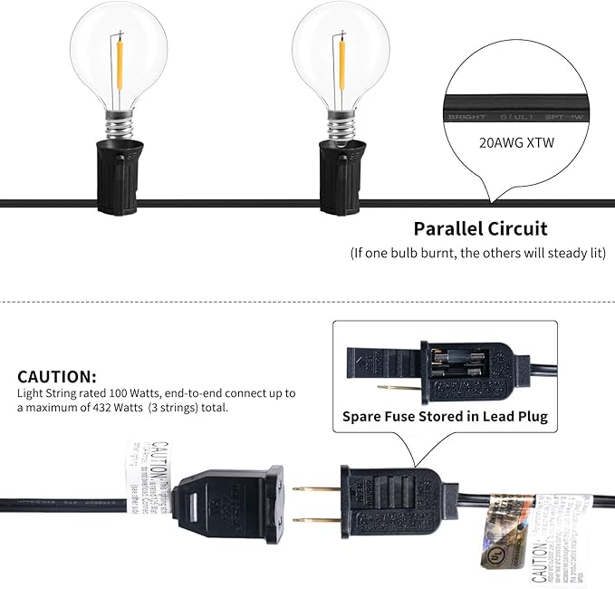 LED G40 Outdoor String Lights Patio Lights 109FT with 104 LED Shatterproof Bulbs, Weatherproof Commercial Hanging | Lumora