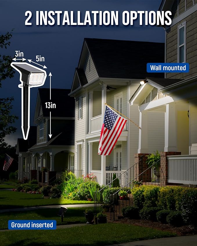 GIGALUMI Solar Spot Lights Outdoor Waterproof 6 Pack Warm White IP65, 63 LED 3 Lighting Modes Spotlights for Garage | Lumora