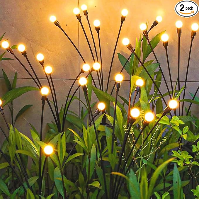 Solar Lights Outdoor Waterproof 2 Packs,Garden Patio Decorative,Firefly Lights for Patio Lawn,Landscape Lighting Large Bulbs,Starlight Windswept,Great Gift for Women for Gardening,20LEDs