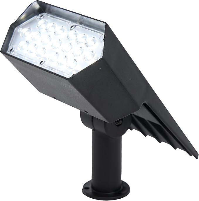 Alpine Corporation 11" Tall Outdoor Solar Pathway Spotlight Stake with Bright White LED Light, Black