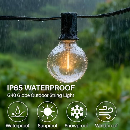 25 FT Outdoor String Lights G40 Globe Shatterproof Patio Lights,13 Plastic Edison Bulbs(1 Spare) IP65 Waterproof Dimmable LED Bulbs for Backyard Porch Balcony Party Decor, E12 Base, 2200K
