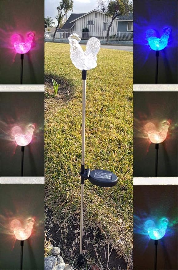 Outdoor Garden Set of 2 Solar Stake Light with Rooster Decorative Lights, Multi-Color Changing LED Solar Lights for Yard Decorations, Garden Gifts…