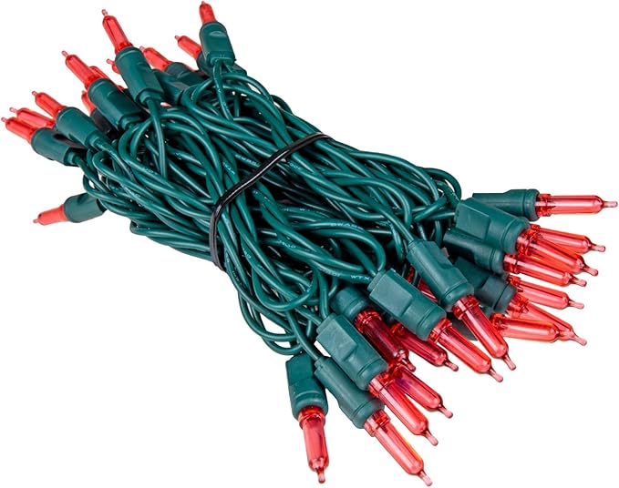 Novelty Lights Vintage Style T5 Red LED Christmas Lights, 11.5 Feet Green Wire String of 35 Mini Bulbs, UL Listed Indoor/Outdoor Tree Lighting
