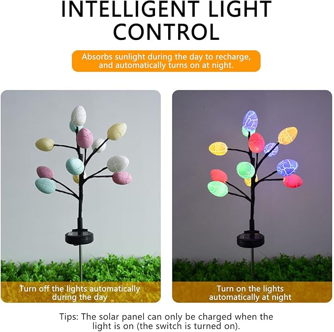 Solar Easter Egg Lights, Colorful Garden Swaying Firefly Light Outdoor Easter Lights Waterproof Solar Stake Light for Pathway Landscape Lawn Yard Porch Patio Spring Easter Decoration (L)