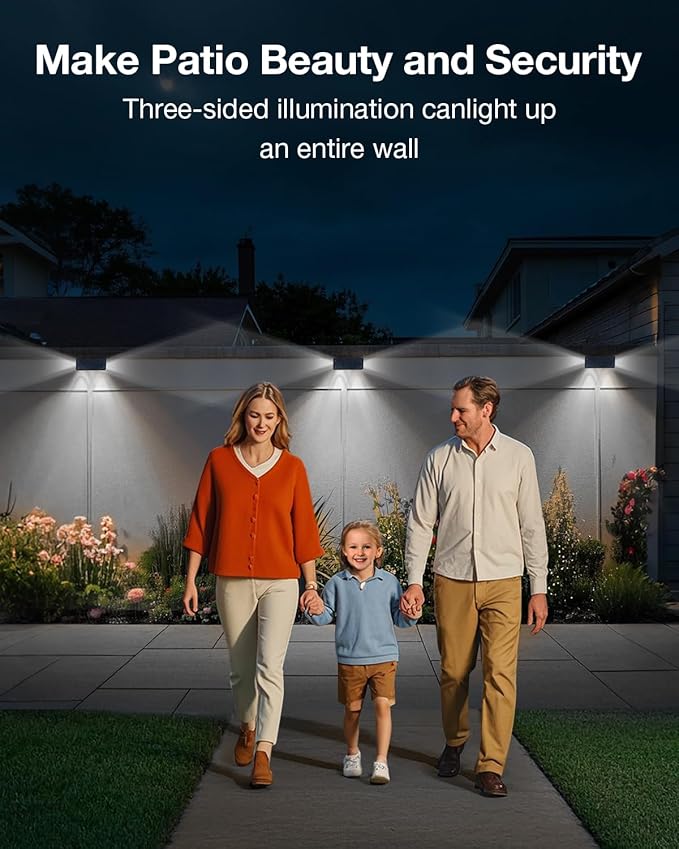 Fence Lights Solar Powered Outdoor Waterproof 3 Sided Wall LED Landscaping 12 Pack for Yard, Deck, Patio, Rail | Lumora