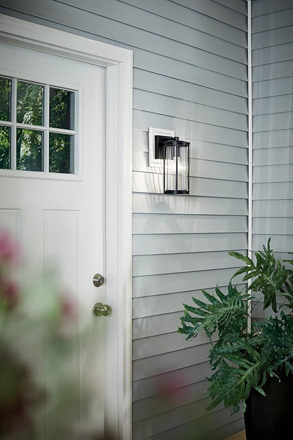Kichler Barras 11.5" 1 Light Outdoor Wall Light with Clear Ribbed Glass in Black | Lumora