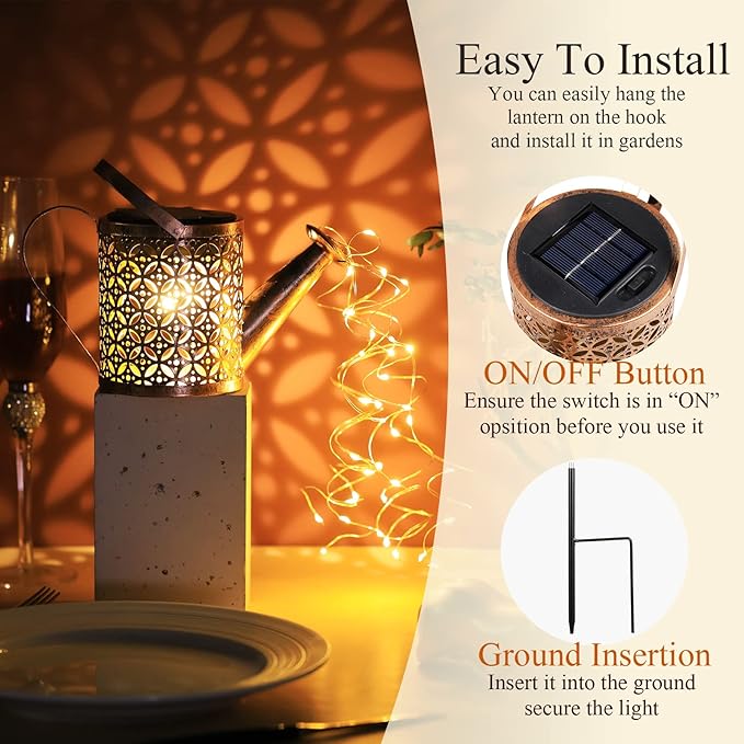 Fabbay 4 Pcs Solar Watering Can with Lights Outdoor Waterproof Solar Lights with Hook Retro Decorative Hanging | Lumora