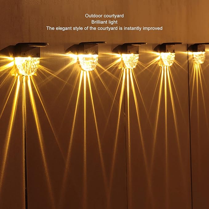 Solar Deck Lights, Polycrystalline Silicon Solar Fence Lights with 2 Lighting Modes for Outdoor Path Garden Balcony Garage Wall