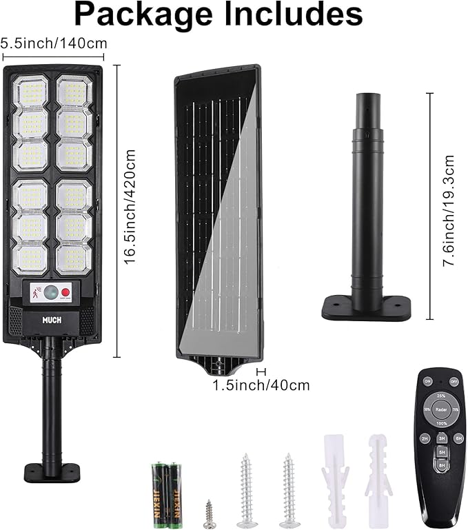 Solar Street Lights Outdoor 800W with Motion Sensor & Remote, IP67 Waterproof Wall Light, 6Hrs Bright LED for Garden/Yard/Street, Wireless Radar Sensing & Auto On/Off