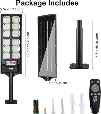 Solar Street Lights Outdoor 800W with Motion Sensor & Remote, IP67 Waterproof Wall Light, 6Hrs Bright LED for Garden/Yard/Street, Wireless Radar Sensing & Auto On/Off