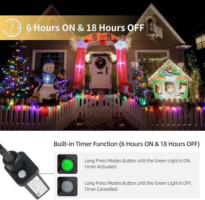 Tcamp 306FT 1000 LED Christmas Tree Lights Outdoor Indoor String Lights with Memory Timer Function, 8 Modes Green Wire Fairy String Light for Xmas Tree Holiday Party Decor (Multicolor)