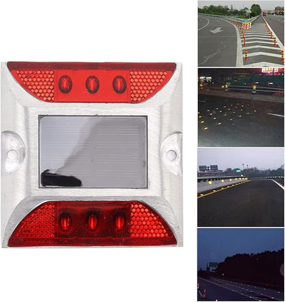 Alomejor Solar Driveway Lights, Cast Aluminum IP68 Outdoor Light with 72 Hour Runtime, 10 Ton Pressure Marker for Pathway and Garden (Red)