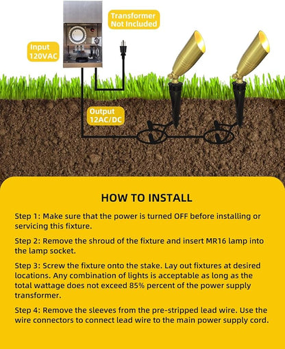 COLOER Die-cast Brass Landscape Spotlight 1-Pack with 5W Aluminum Housing LED MR16 Bulb,12V AC/DC Low Voltage Copper Outdoor Lighting, Directional Garden Patio Spot Up Light (102B Copper Finish)