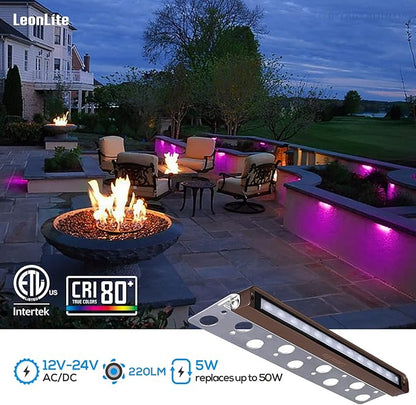 LEONLITE 12 Inch 5W RGB Hardscape Lighting Low Voltage LED, Retaining Wall Lights Color Changing, LED Landscape Lighting, 12V-24V AC/DC, Swivel Paver Step Lights Outdoor, ETL Listed, Pack of 4