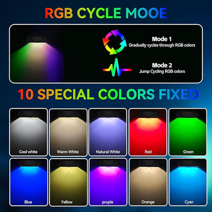 Solar Fence Lights Outdoor,10 Color Modes & RGB Changing Solar Lights for Fence,Ip65 Waterproof,Auto On/Off,Solar Powered Outdoor Lights for Garden,Patio,Pool,Deck,Stairs,Holiday Decor(8p)