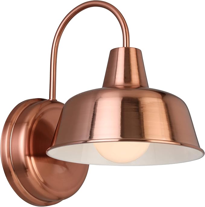 Design House Mason Farmhouse Gooseneck Barn Light, Outdoor Exterior Porch or Patio Wall Light Fixture, Copper Paint, 8 Inch Diameter, 1-Pack, 588434
