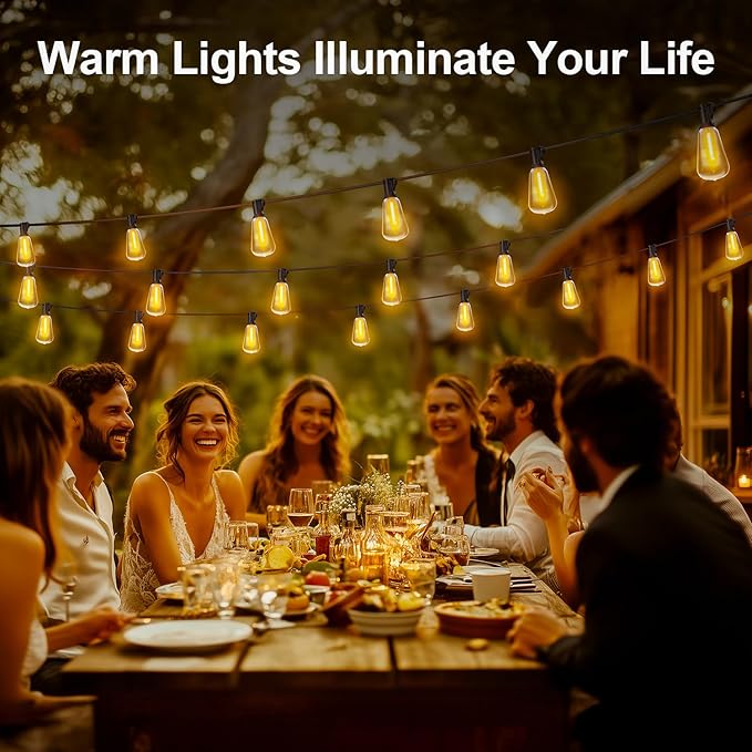 Outdoor String Led Patio Lights - 200Ft 60M Outside Waterproof Light ST38 Shatterproof Bulb Connectable Hanging Outdoor Electric Lighting for Backyard Yard Gazebo Porch Party
