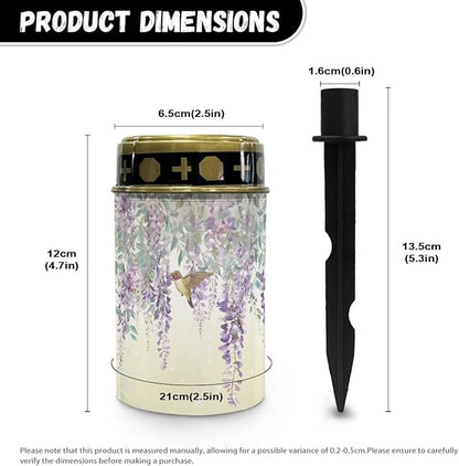 Poceacles Solar Grave Lights for Cemetery - Decorations, Candle and Pathway Lights, Waterproof Landscape Lighting for Loss of Mother, Hummingbird Wisteria Flower, Pack of 4