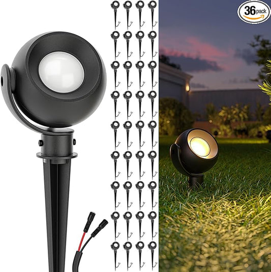Sunco LED Low Voltage Spotlight Revolver, Sphere Shaped Garden Landscape Lights Outdoor [Luces para Jardin], 4W, 300 LM, 3 CCT: 2700K/4000K/5000K, Wet Rated, ETL 36 Pack.