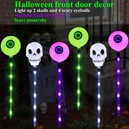 Halloween Decorations Outdoor Solar Garden Lights,6 Pack Scary Eyeball Skull Outside Decor,8 Modes Solar Halloween Lights for House Grave Patio Yard Lawn Pathway Halloween Party Ghost Decor