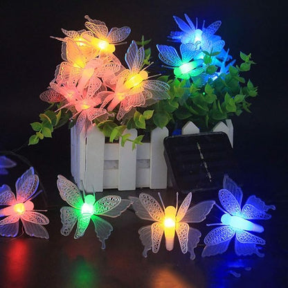 Butterfly String Lights, Waterproof 20FT 30LED Butterfly Solar Light Outdoor Solar Rope Lights Fairy Light Decorative Garden Lights for Cafe Patio Party Garden Wedding (Multicolor)
