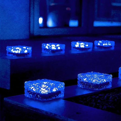 keeda Solar Brick Lights Waterproof Solar Path Ice Cube Lights Outdoor LED Decorative Ice Block Floor Tile Lights for Garden, Pathway, Patio, Walkway (Blue, Pack of 4)