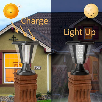 Kendal Metal Solar Post Lights Outdoor, Waterproof Decorative Solar Pillar Light, Safety Waterproof Beveled PS Panes, Warm White, Black