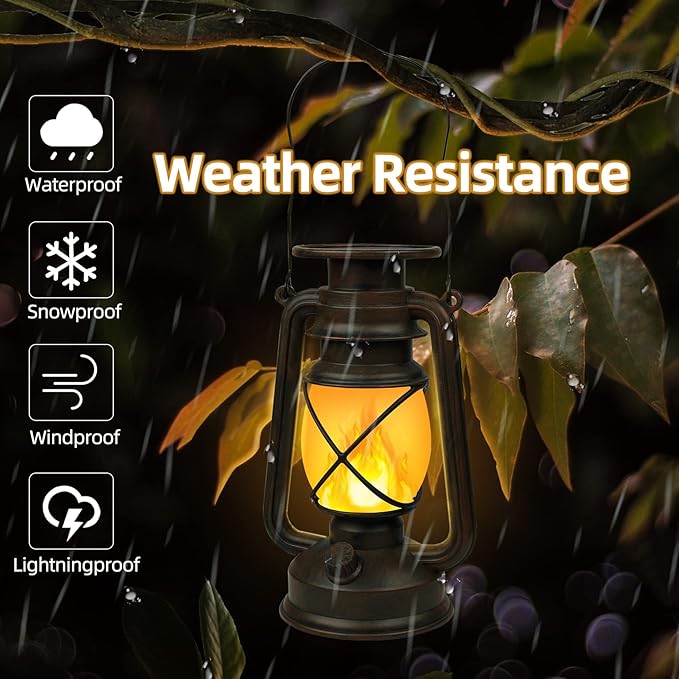 Solar Lantern Outdoor Waterproof,LED Vintage Flickering Flame Solar Lights,Camping Lamps,Solar Powered Hanging | Lumora