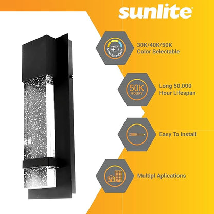 Sunlite LED Outdoor Raindrop Wall Sconce Light Fixture, 12 Watts (60W=), 600 Lumens, Color Selectable 30K/40K/50K, Dimmable, 120 Volts, ETL Listed, Black, for Patios, Garage & Entryway Use